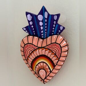 Oaxacan Hand-Painted Copal Heart Wall Art- about 3 inches